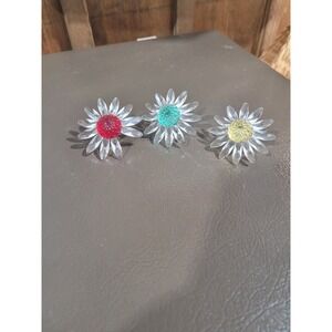 BEAUTIFUL SET/3 SWAROVSKI CRYSTAL "DAISY" CAKE TOPPERS - RED, YELLOW & GREEN